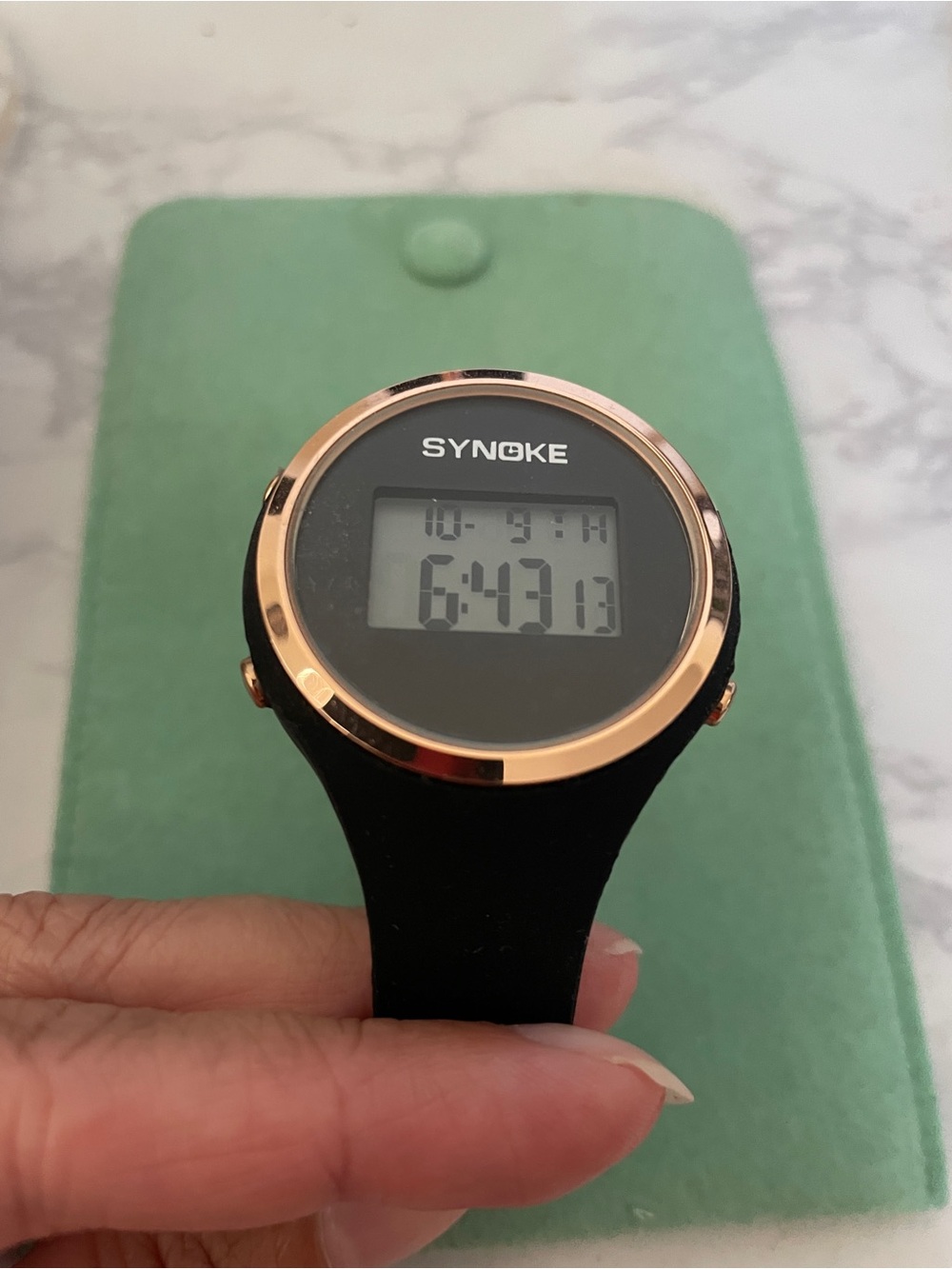 Rose Gold Bezel and Black Digital Fitness Watch
